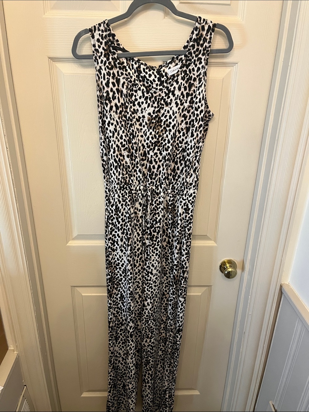 Calvin Klein Black & White Leopard Wide Leg Jumpsuit